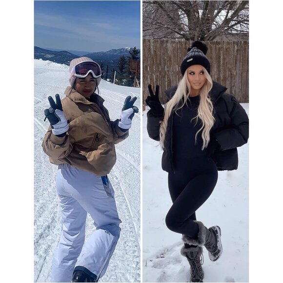 Women's Puffer Jacket Oversized Cropped Puffy Quilted Winter Jackets Coat Khaki - Picture 3 of 8